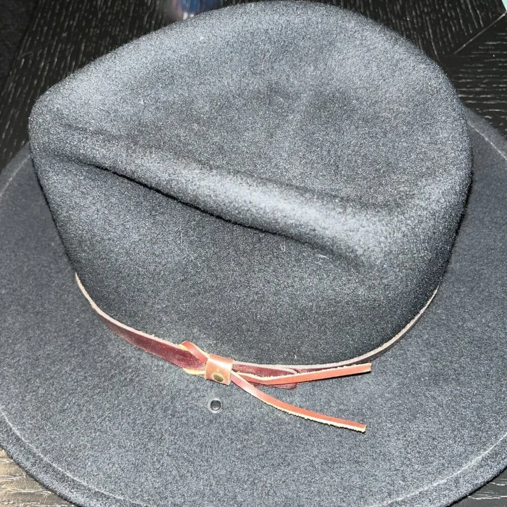 RODEO KING Made in USA Low Profile Western Cowboy Indiana Jones Black Felt Hat